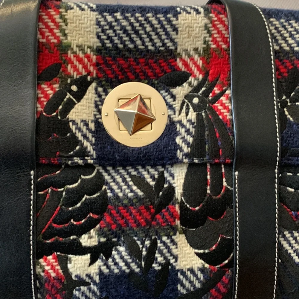 Kate Spade Plaid Satchel in Plaid (colors-black, dark nay, red, off white).